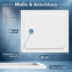 Ikodm Acryl-Duschwanne flach mit Ablauf-Set, pflegeleicht & modern
