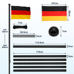Ikodm Fahnenmast höhenverstellbar, Fahnenstange aus Alu, Ø 50 mm, 6,5 m