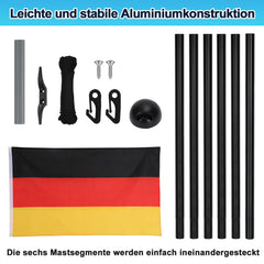Ikodm Fahnenmast höhenverstellbar, Fahnenstange aus Alu, Ø 50 mm, 6,5 m