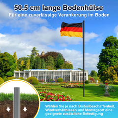 Ikodm Fahnenmast höhenverstellbar, Fahnenstange aus Alu, Ø 50 mm, 6,5 m