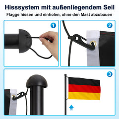 Ikodm Fahnenmast höhenverstellbar, Fahnenstange aus Alu, Ø 50 mm, 6,5 m