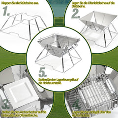 Ikodm Camping Grill Edelstahl mit Höhenverstellbar Grillrost