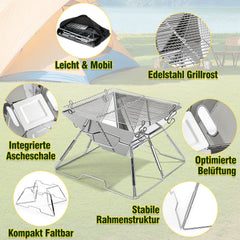 Ikodm Camping Grill Edelstahl mit Höhenverstellbar Grillrost