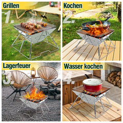 Ikodm Camping Grill Edelstahl mit Höhenverstellbar Grillrost