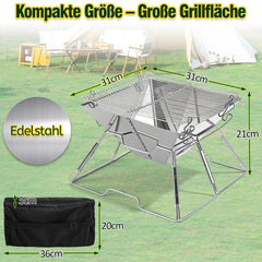 Ikodm Camping Grill Edelstahl mit Höhenverstellbar Grillrost