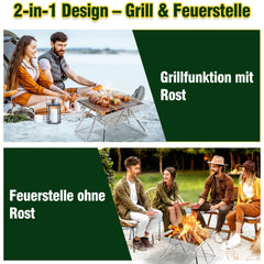 Ikodm Camping Grill Edelstahl mit Höhenverstellbar Grillrost