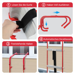 Ikodm Faltbare Feuerleiter aus Aluminium mit Haken, rutschfest & tragbar