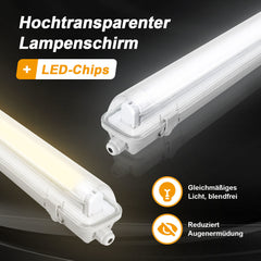 Ikodm 6 Stück 18w LED Feuchtraumleuchte Wannenleuchte 120cm, 1800LM Neutralweiß 4500K T8 LED Röhre, IP65 Wasserfest Feuchtraumlampe Werkstattlampe für Garage, Keller, Büro