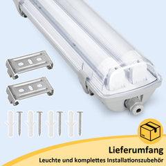 Ikodm 6 Stück Feuchtraumleuchte LED 150cm 24W 4800lm Wannenleuchte 6500K IP65 Wasserfest Feuchtraumlampe Doppelt T8 LED Röhre,Röhrenlampe Werkstattlampe für Garage Keller Büro