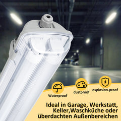 Ikodm 6 Stück Feuchtraumleuchte LED 150cm 24W 4800lm Wannenleuchte 6500K IP65 Wasserfest Feuchtraumlampe Doppelt T8 LED Röhre,Röhrenlampe Werkstattlampe für Garage Keller Büro
