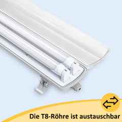 Ikodm 6 Stück Feuchtraumleuchte LED 150cm 24W 4800lm Wannenleuchte 6500K IP65 Wasserfest Feuchtraumlampe Doppelt T8 LED Röhre,Röhrenlampe Werkstattlampe für Garage Keller Büro