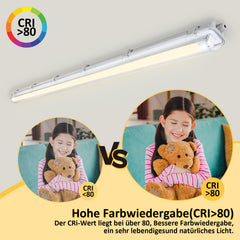 Ikodm 6 Stück Feuchtraumleuchte LED 150cm 24W 4800lm Wannenleuchte 6500K IP65 Wasserfest Feuchtraumlampe Doppelt T8 LED Röhre,Röhrenlampe Werkstattlampe für Garage Keller Büro