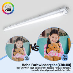 Ikodm 6 Stück Feuchtraumleuchte LED 150cm 24W 4800lm Wannenleuchte 6500K IP65 Wasserfest Feuchtraumlampe Doppelt T8 LED Röhre,Röhrenlampe Werkstattlampe für Garage Keller Büro