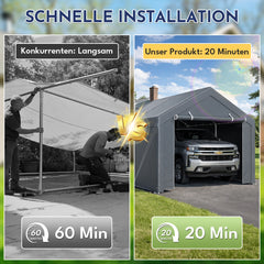 Ikodm Garagezelt Komplettset mit Stahlrahmen, Plane & Zubehör