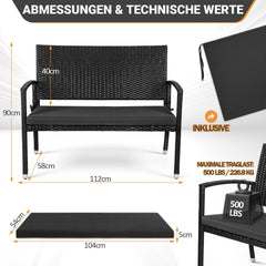 Ikodm Gartenbank Polyrattan mit Kissen 2-Sitzer
