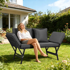 Ikodm 2 in 1 Gartenbank Polyrattan Gartensofa mit Liegefunktion