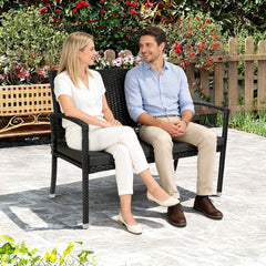 Ikodm Gartenbank Polyrattan mit Kissen 2-Sitzer