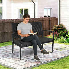 Ikodm Gartenbank Polyrattan mit Kissen 2-Sitzer