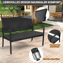 Ikodm Gartenbank Polyrattan mit Kissen 2-Sitzer