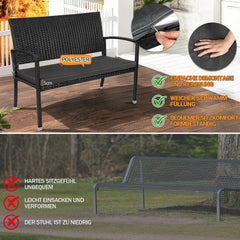 Ikodm Gartenbank Polyrattan mit Kissen 2-Sitzer