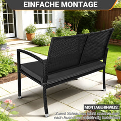 Ikodm Gartenbank Polyrattan mit Kissen 2-Sitzer
