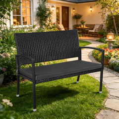 Ikodm Gartenbank Polyrattan mit Kissen 2-Sitzer