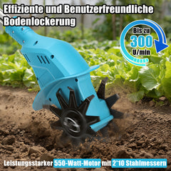 Ikodm 550W Akku Gartenfräse mit 2 Akkus Tragbar