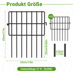 Ikodm Metall-Gartenzaun 25 Stück · 43cm×33cm