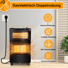Ikodm Gasheizer 4200W, Elektroheizung 1260W, Infrarot Keramikbrenner, Gas Heizstrahler inkl. Gasdruckregler & Gasschlauch, Gasheizofen, Butan- oder Propangasflaschen bis 15kg