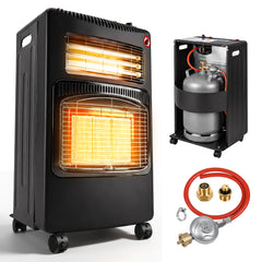 Ikodm Gasheizer 4200W, Elektroheizung 1260W, Infrarot Keramikbrenner, Gas Heizstrahler inkl. Gasdruckregler & Gasschlauch, Gasheizofen, Butan- oder Propangasflaschen bis 15kg