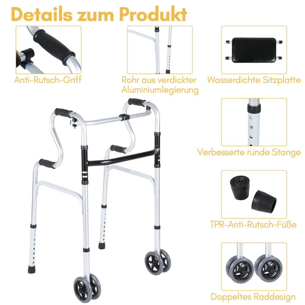 Ikodm Klappbarer Gehwagen für Senioren mit 2 Rollen, höhenverstellbar bis 180 kg