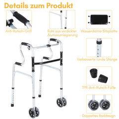 Ikodm Klappbarer Gehwagen für Senioren mit 2 Rollen, höhenverstellbar bis 180 kg