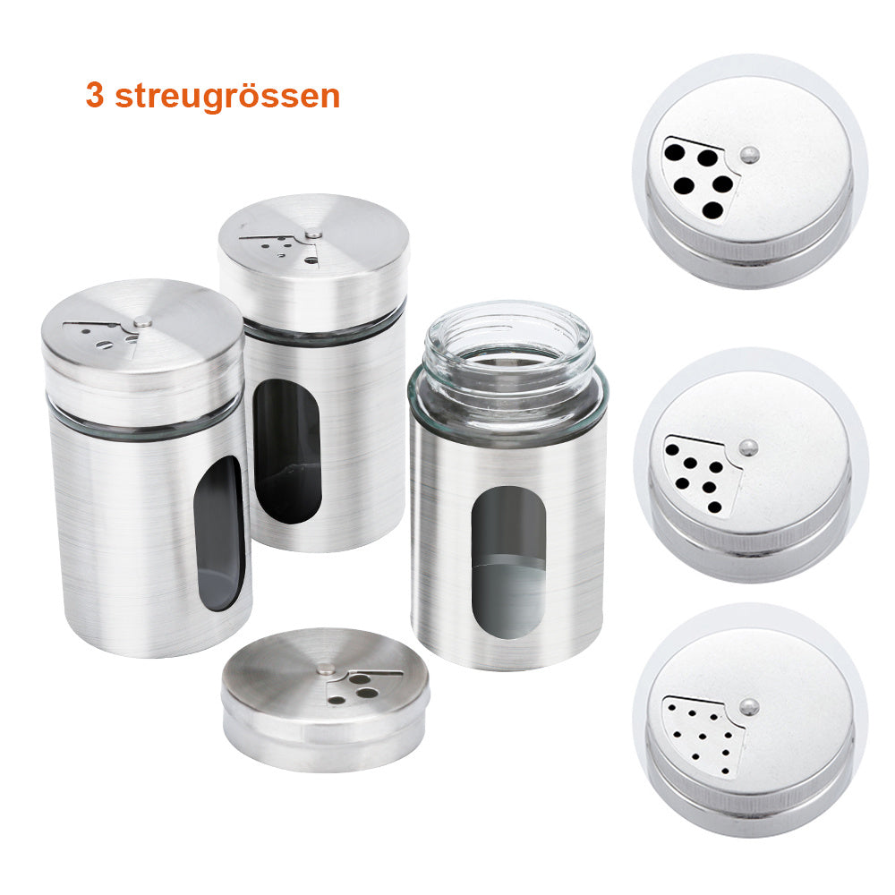 Ikodm 12tlg. Gewürzstreuer-Set aus Glas und Edelstahl