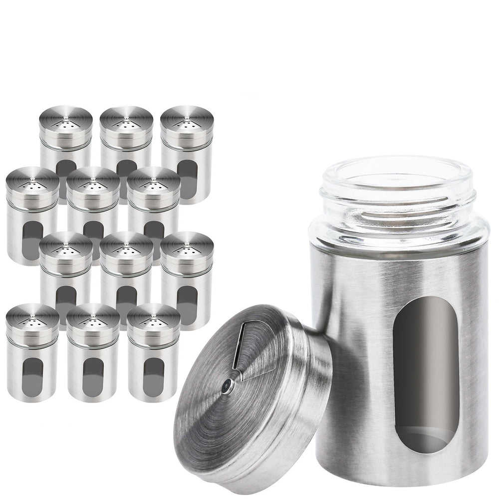 Ikodm 12tlg. Gewürzstreuer-Set aus Glas und Edelstahl