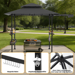 Ikodm Grillpavillon mit Markise Grillunterstand mit 2 Seitenregalen