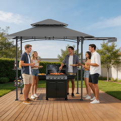 Ikodm Grillpavillon mit Markise Grillunterstand mit 2 Seitenregalen