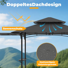 Ikodm Grillpavillon mit Markise Grillunterstand mit 2 Seitenregalen