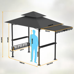 Ikodm Grillpavillon mit Markise Grillunterstand mit 2 Seitenregalen