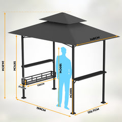 Ikodm Grillpavillon Grillunterstand Wasserdicht mit 2 Seitenregalen