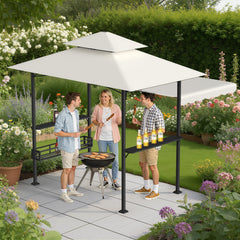 Ikodm Grillpavillon mit Markise Grillunterstand mit 2 Seitenregalen