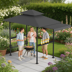 Ikodm Grillpavillon mit Markise Grillunterstand mit 2 Seitenregalen