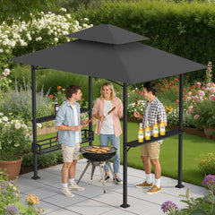 Ikodm Grillpavillon Grillunterstand Wasserdicht mit 2 Seitenregalen