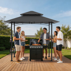Ikodm Grillpavillon Grillunterstand Wasserdicht mit 2 Seitenregalen