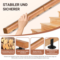 Ikodm Handlauf Kiefernholz, Geländer Wandmontierte Treppengeländer, Halbrunde Wood