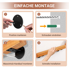 Ikodm Handlauf Kiefernholz, Geländer Wandmontierte Treppengeländer, Halbrunde Wood