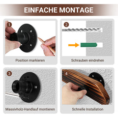 Ikodm Handlauf Kiefernholz, Geländer Wandhandlauf Wand Treppe