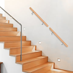 Ikodm Handlauf Buche Holz, Treppengeländer Geländer Wandhandlauf Wand Treppe mit Wandhalterung und Endkappen, Runder 42 mm Ø Rutschfester Holzhandlauf für Treppen Balkon