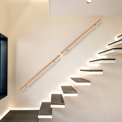 Ikodm Handlauf Buche Holz, Treppengeländer Geländer Wandhandlauf Wand Treppe mit Wandhalterung und Endkappen, Runder 42 mm Ø Rutschfester Holzhandlauf für Treppen Balkon