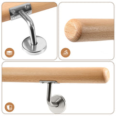 Ikodm Handlauf Buche Holz, Treppengeländer Geländer Wandhandlauf Wand Treppe mit Wandhalterung und Endkappen, Runder 42 mm Ø Rutschfester Holzhandlauf für Treppen Balkon