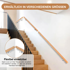 Ikodm Handlauf Buche Holz, Treppengeländer Geländer Wandhandlauf Wand Treppe mit Wandhalterung und Endkappen, Runder 42 mm Ø Rutschfester Holzhandlauf für Treppen Balkon